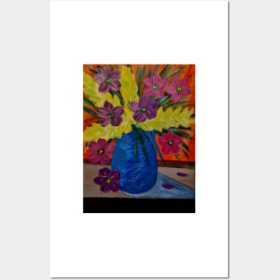 Some lovely abstract  mixed flowers. In a metallic glass Posters and Art